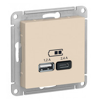 Розетка USB (Type-A + Type-C) Systeme Electric AtlasDesign ATN000239 (2.4А механизм бежевый)