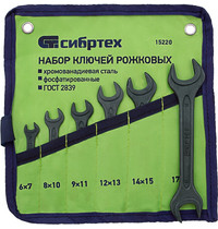 Набор ключей рожковых Сибртех 15220 (6 шт 6-19 мм CrV фосфатированные)